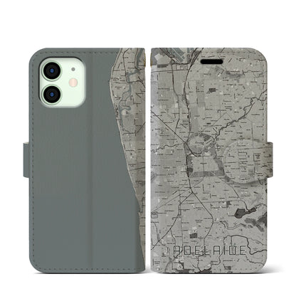 【アデレード（オーストラリア）】地図柄iPhoneケース（手帳タイプ）モノトーン・iPhone 12 mini 用