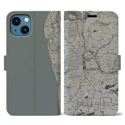 【アデレード（オーストラリア）】地図柄iPhoneケース（手帳タイプ）モノトーン・iPhone 13 用