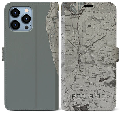 【アデレード（オーストラリア）】地図柄iPhoneケース（手帳タイプ）モノトーン・iPhone 13 Pro Max 用