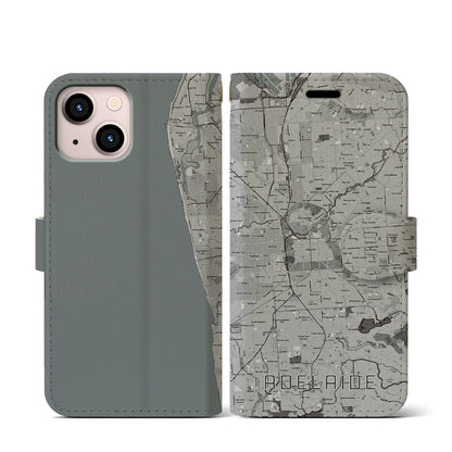 【アデレード（オーストラリア）】地図柄iPhoneケース（手帳タイプ）モノトーン・iPhone 13 mini 用