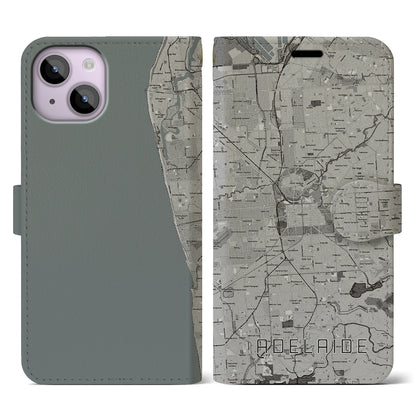 【アデレード（オーストラリア）】地図柄iPhoneケース（手帳タイプ）モノトーン・iPhone 14 用