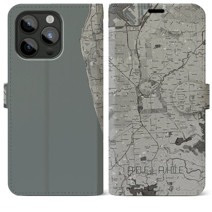 【アデレード（オーストラリア）】地図柄iPhoneケース（手帳タイプ）モノトーン・iPhone 15 Pro Max 用
