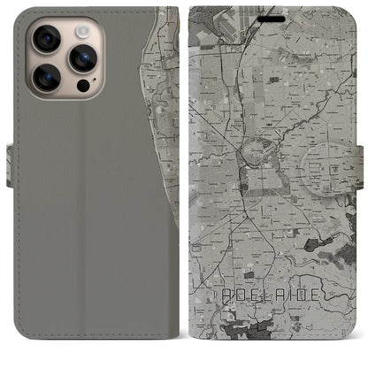 【アデレード（オーストラリア）】地図柄iPhoneケース（手帳タイプ）モノトーン・iPhone 16 Plus 用