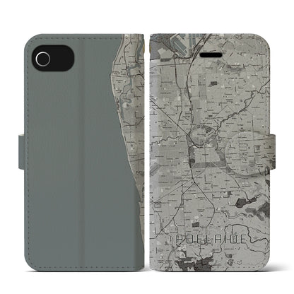 【アデレード（オーストラリア）】地図柄iPhoneケース（手帳タイプ）モノトーン・iPhone SE（第3 / 第2世代） / 8 / 7 / 6s / 6 用