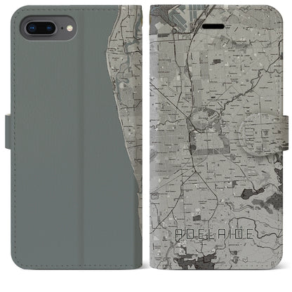 【アデレード（オーストラリア）】地図柄iPhoneケース（手帳タイプ）モノトーン・iPhone 8Plus /7Plus / 6sPlus / 6Plus 用