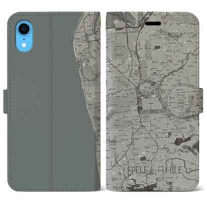 【アデレード（オーストラリア）】地図柄iPhoneケース（手帳タイプ）モノトーン・iPhone XR 用