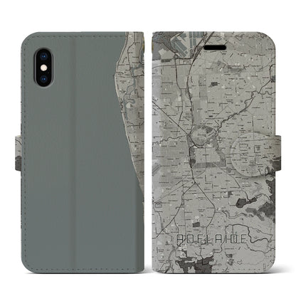 【アデレード（オーストラリア）】地図柄iPhoneケース（手帳タイプ）モノトーン・iPhone XS / X 用