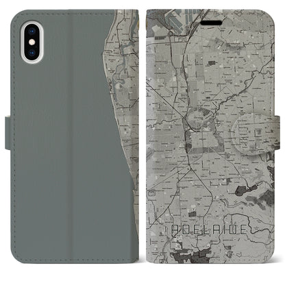 【アデレード（オーストラリア）】地図柄iPhoneケース（手帳タイプ）モノトーン・iPhone XS Max 用