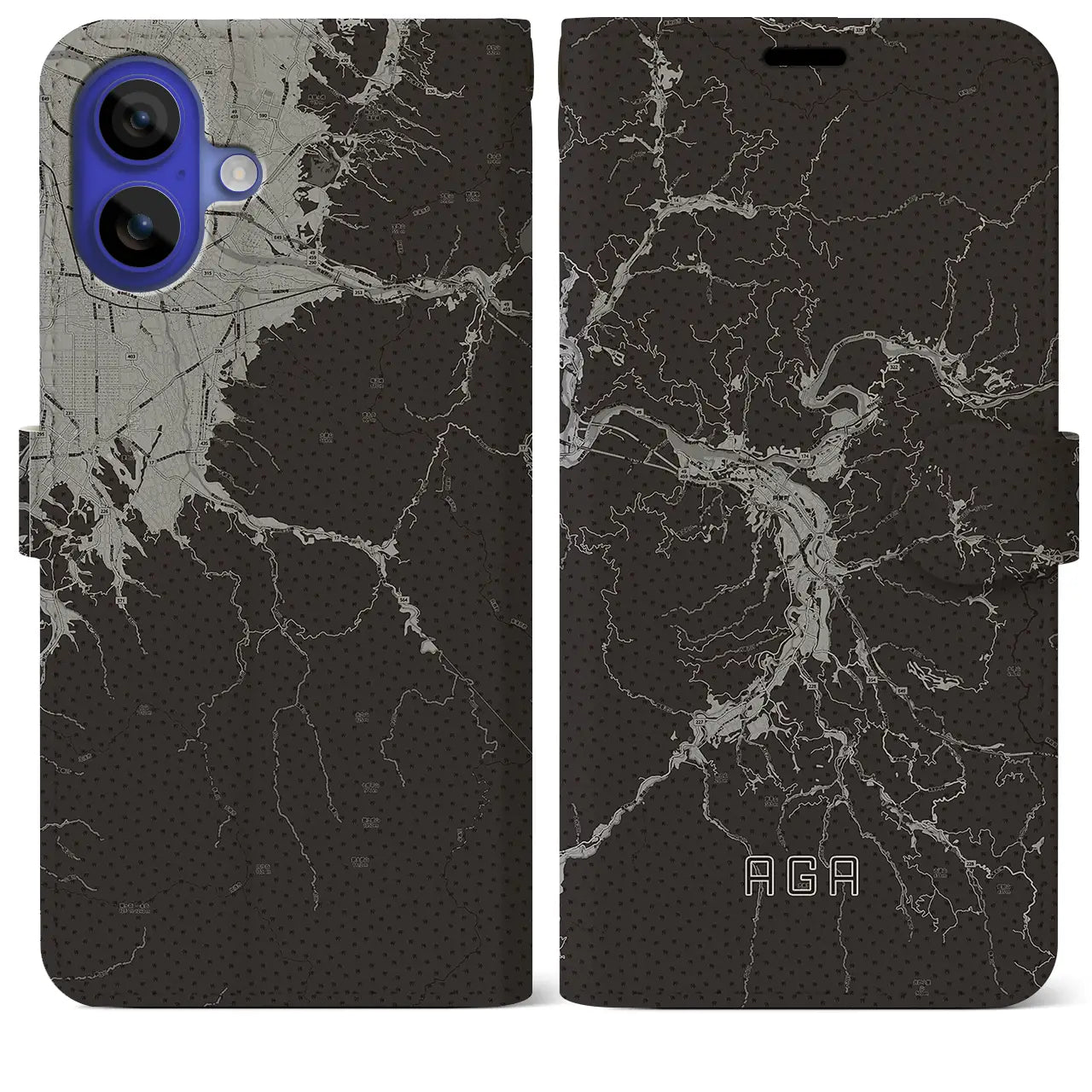 【阿賀（新潟県）】地図柄iPhoneケース（手帳タイプ）