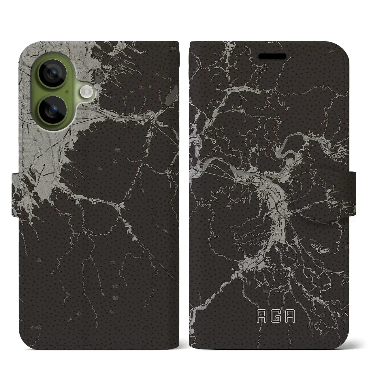 【阿賀（新潟県）】地図柄iPhoneケース（手帳タイプ）