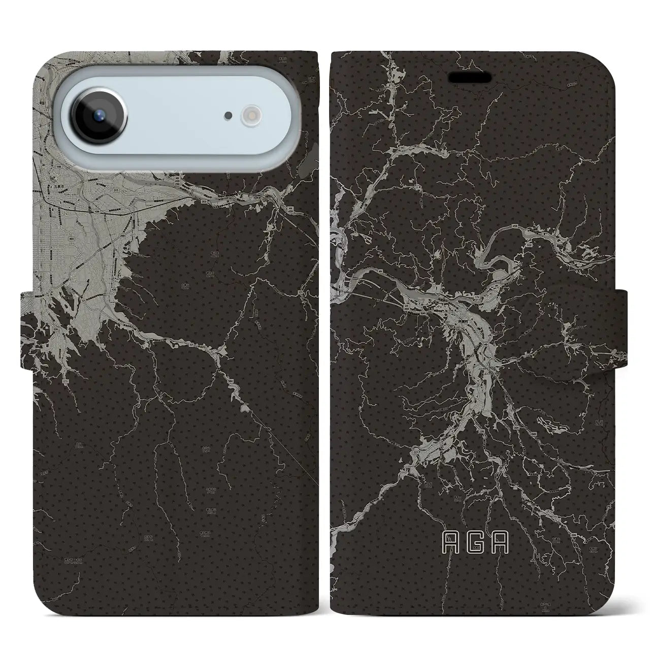 【阿賀（新潟県）】地図柄iPhoneケース（手帳タイプ）