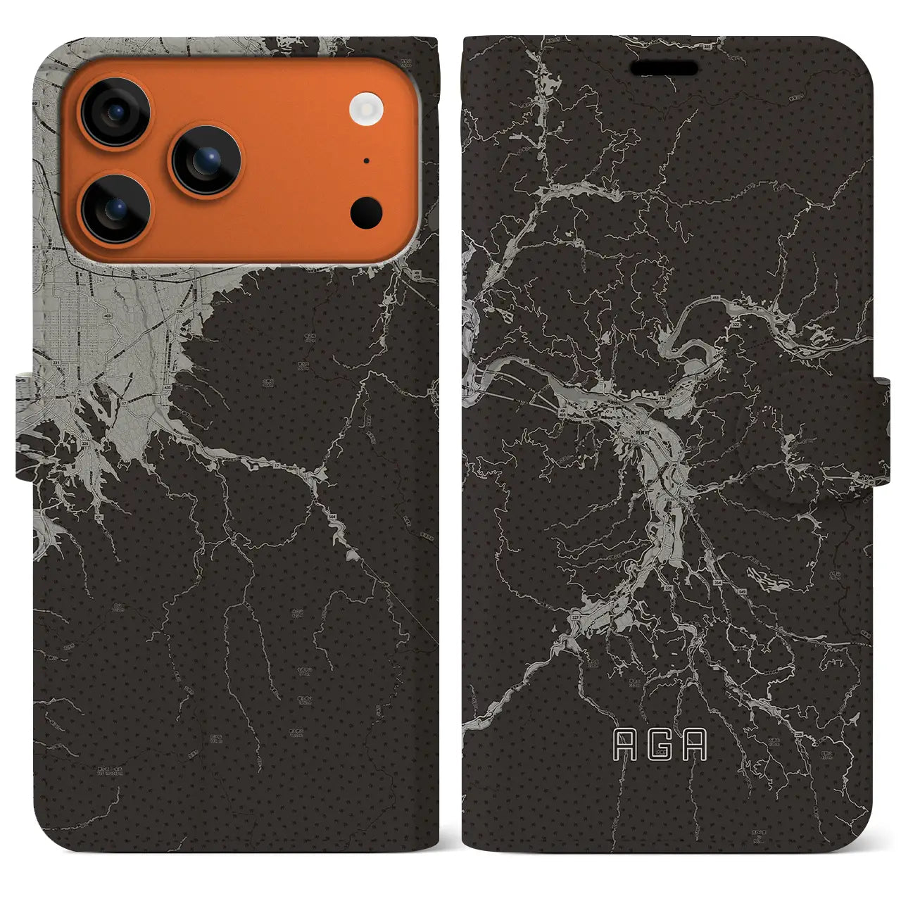 【阿賀（新潟県）】地図柄iPhoneケース（手帳タイプ）