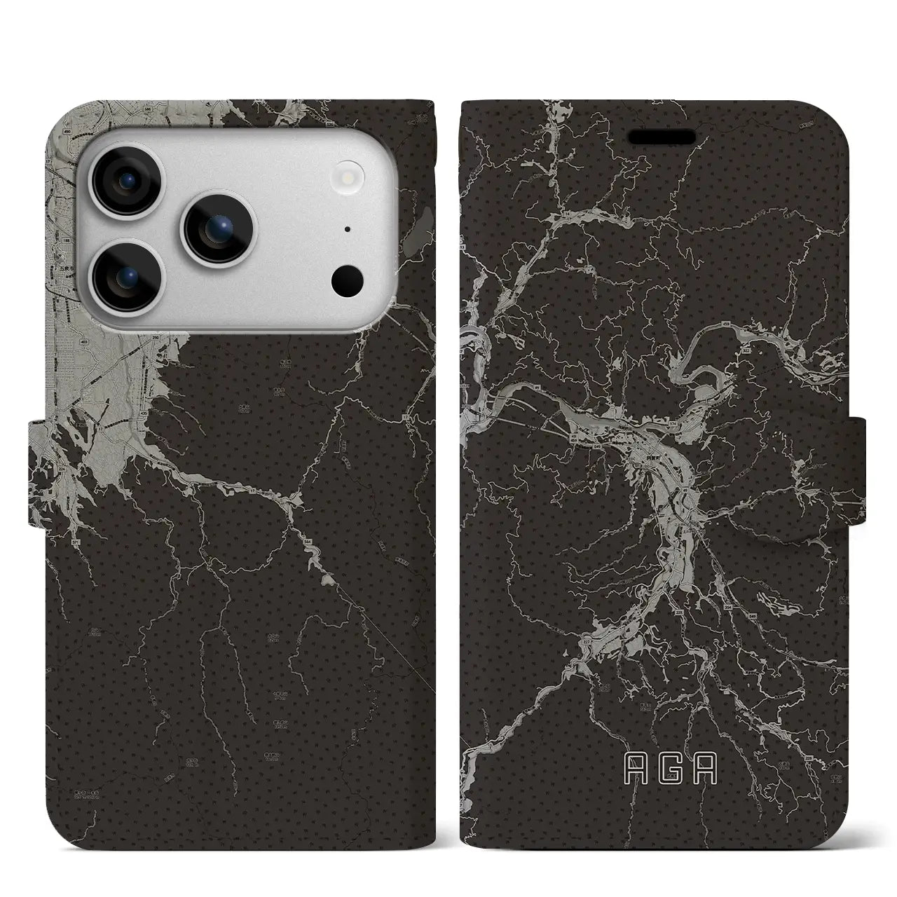 【阿賀（新潟県）】地図柄iPhoneケース（手帳タイプ）