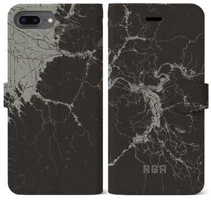 【阿賀（新潟県）】地図柄iPhoneケース（手帳タイプ）モノトーン・iPhone 8Plus /7Plus / 6sPlus / 6Plus 用