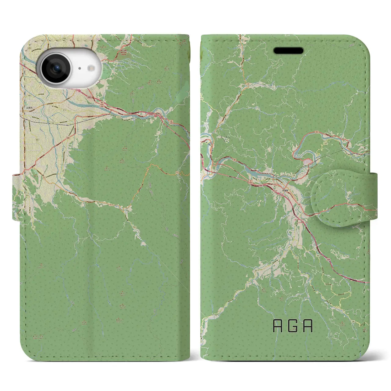 【阿賀（新潟県）】地図柄iPhoneケース（手帳タイプ）