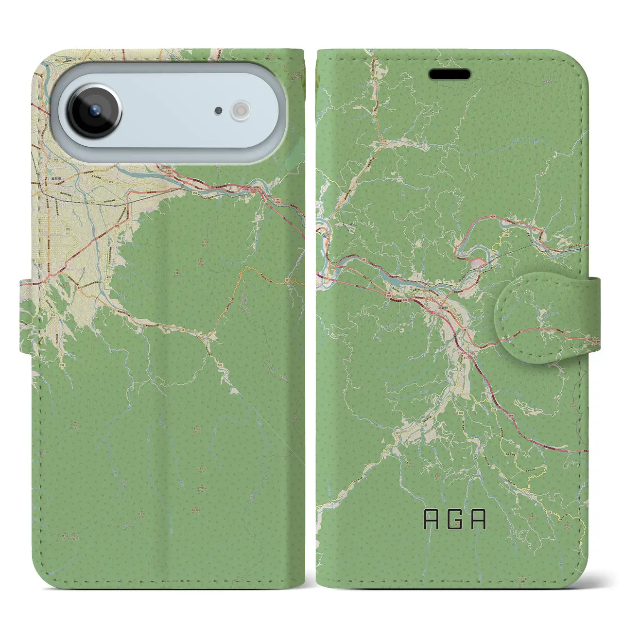 【阿賀（新潟県）】地図柄iPhoneケース（手帳タイプ）