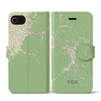 【阿賀（新潟県）】地図柄iPhoneケース（手帳タイプ）ナチュラル・iPhone SE（第3 / 第2世代） / 8 / 7 / 6s / 6 用