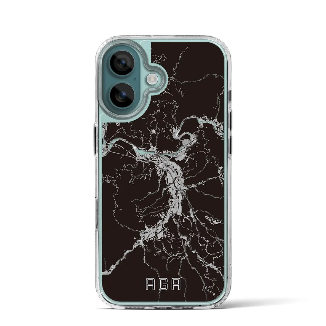 【阿賀(新潟県)】地図柄iPhoneケース(MagSafeタイプ)モノトーン・iPhone 16 Pro 用