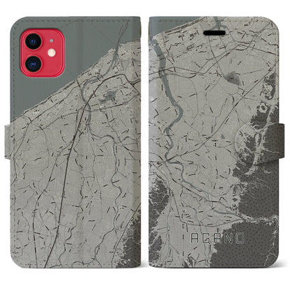 【阿賀野（新潟県）】地図柄iPhoneケース（手帳タイプ）モノトーン・iPhone 11 用