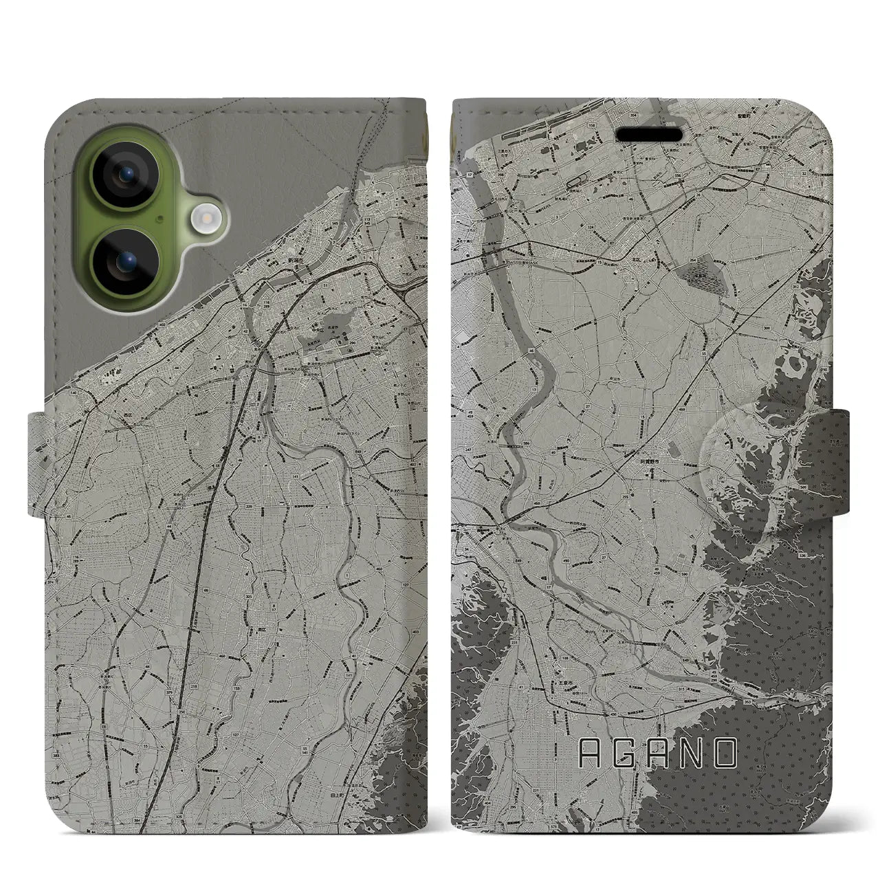 【阿賀野（新潟県）】地図柄iPhoneケース（手帳タイプ）