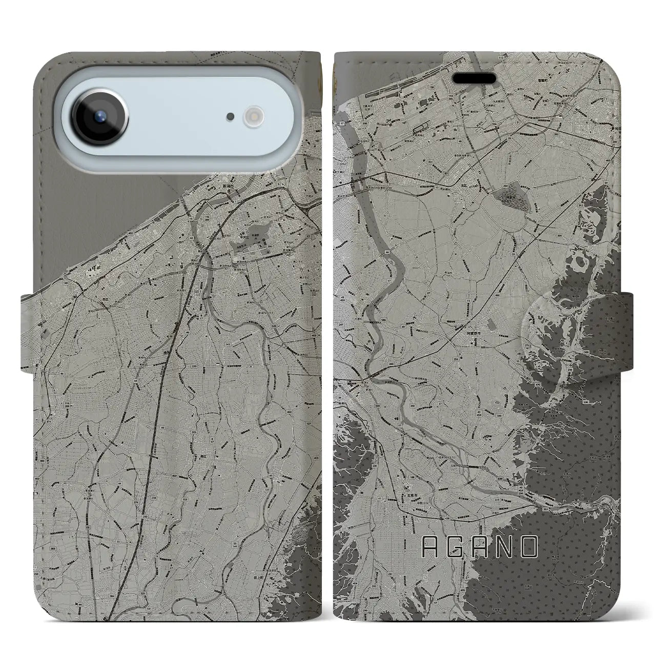 【阿賀野（新潟県）】地図柄iPhoneケース（手帳タイプ）