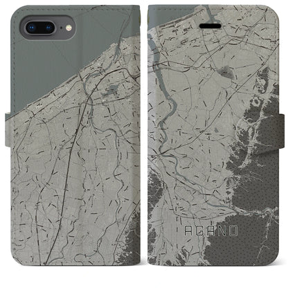 【阿賀野（新潟県）】地図柄iPhoneケース（手帳タイプ）モノトーン・iPhone 8Plus /7Plus / 6sPlus / 6Plus 用