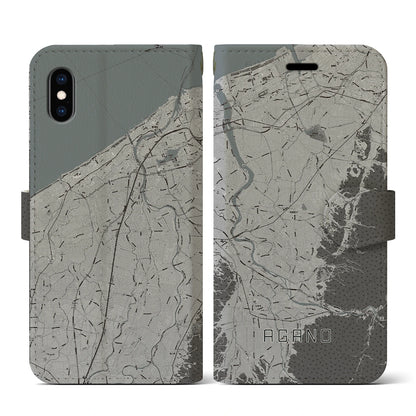 【阿賀野（新潟県）】地図柄iPhoneケース（手帳タイプ）モノトーン・iPhone XS / X 用