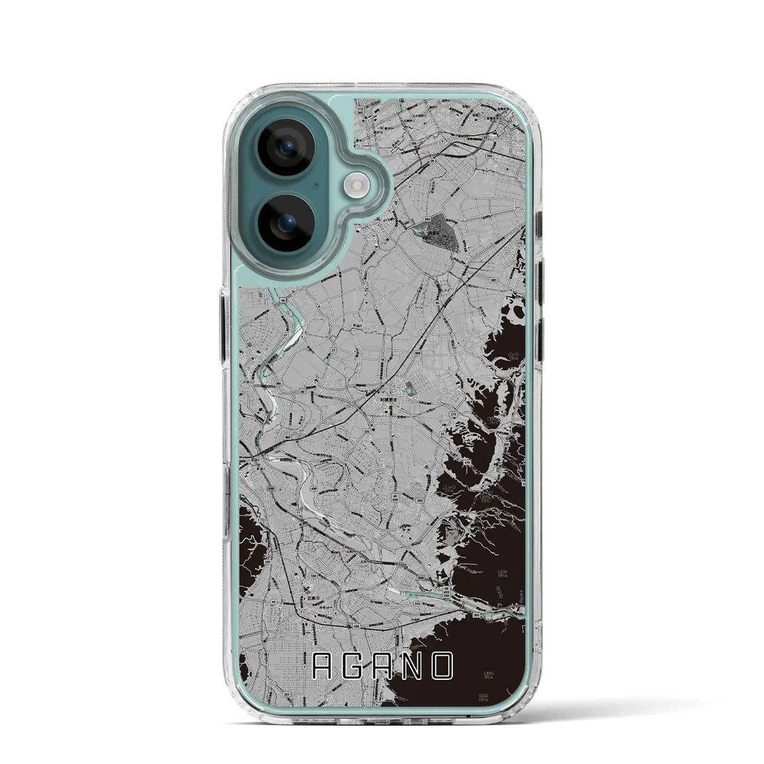 【阿賀野（新潟県）】地図柄iPhoneケース（MagSafeタイプ）モノトーン・iPhone 16 Pro 用