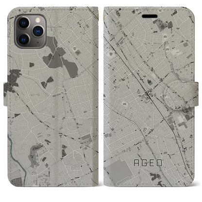 【上尾（埼玉県）】地図柄iPhoneケース（手帳タイプ）モノトーン・iPhone 11 Pro Max 用