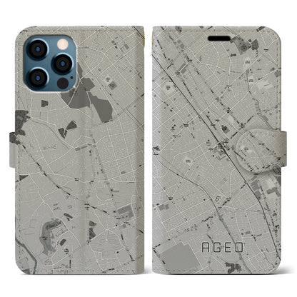 【上尾（埼玉県）】地図柄iPhoneケース（手帳タイプ）モノトーン・iPhone 12 / 12 Pro 用