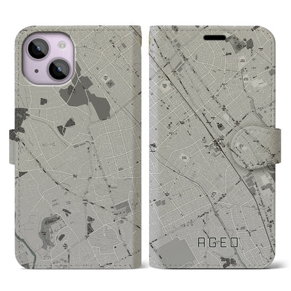 【上尾（埼玉県）】地図柄iPhoneケース（手帳タイプ）モノトーン・iPhone 14 用