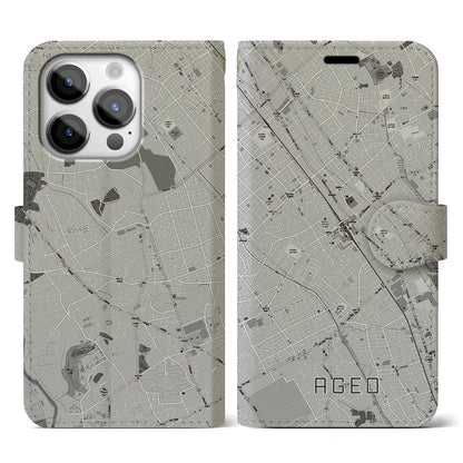 【上尾（埼玉県）】地図柄iPhoneケース（手帳タイプ）モノトーン・iPhone 14 Pro 用