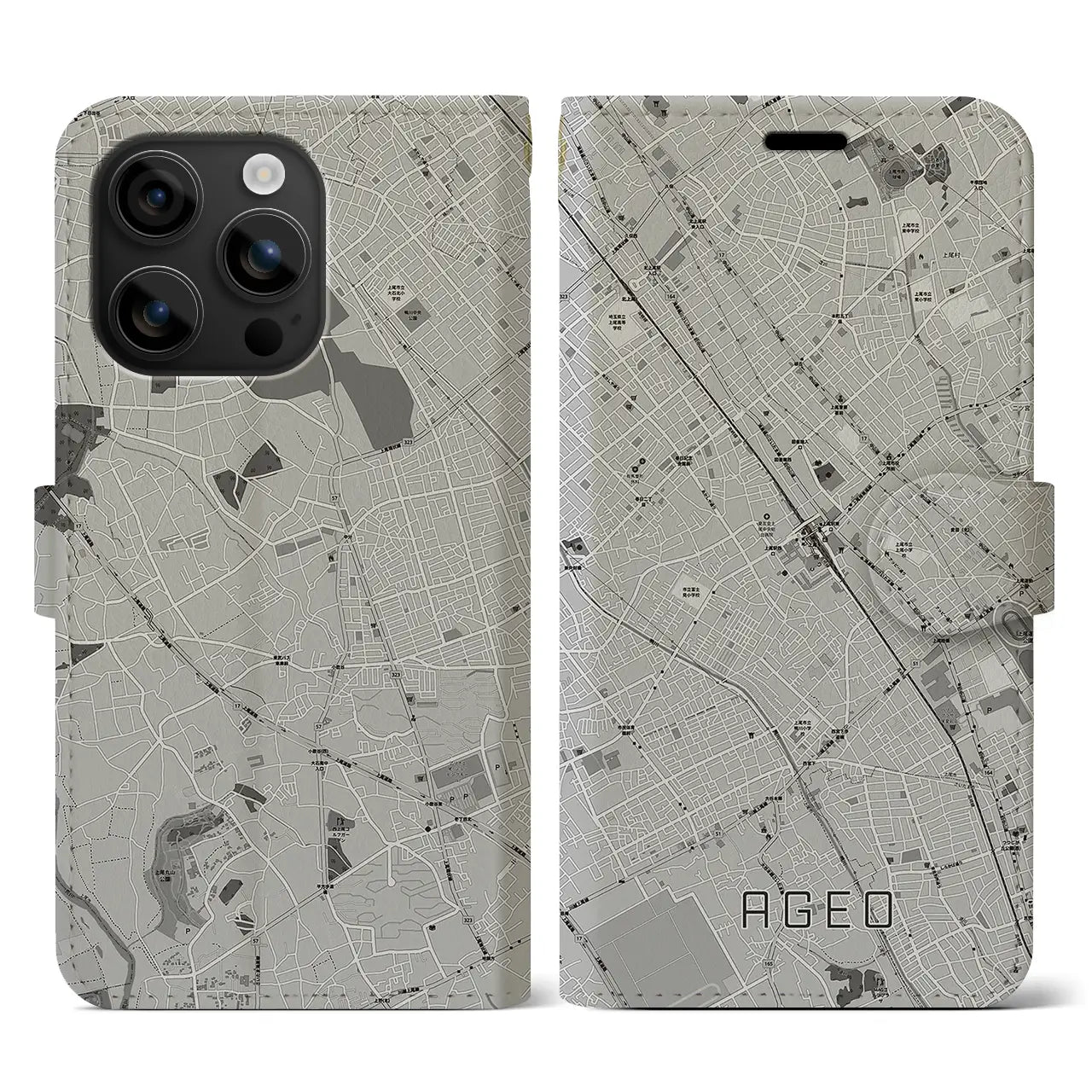 【上尾（埼玉県）】地図柄iPhoneケース（手帳タイプ）