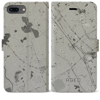 【上尾（埼玉県）】地図柄iPhoneケース（手帳タイプ）モノトーン・iPhone 8Plus /7Plus / 6sPlus / 6Plus 用