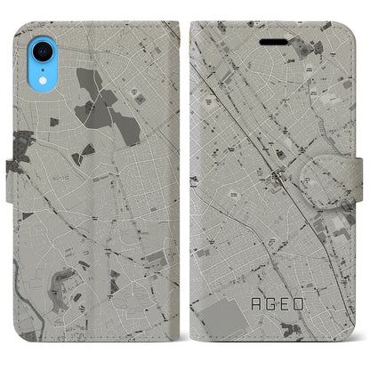 【上尾（埼玉県）】地図柄iPhoneケース（手帳タイプ）モノトーン・iPhone XR 用