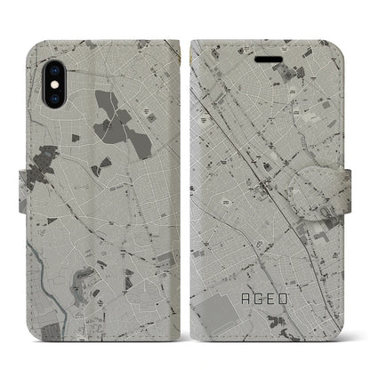 【上尾（埼玉県）】地図柄iPhoneケース（手帳タイプ）モノトーン・iPhone XS / X 用
