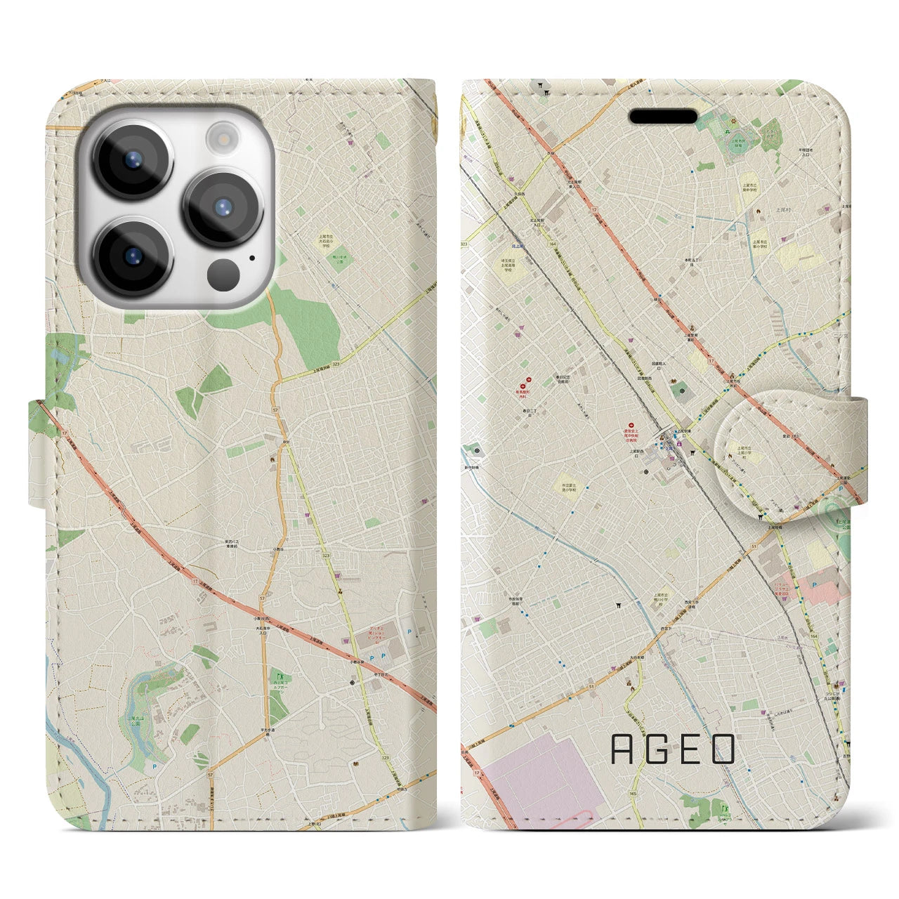 【上尾（埼玉県）】地図柄iPhoneケース（手帳タイプ）