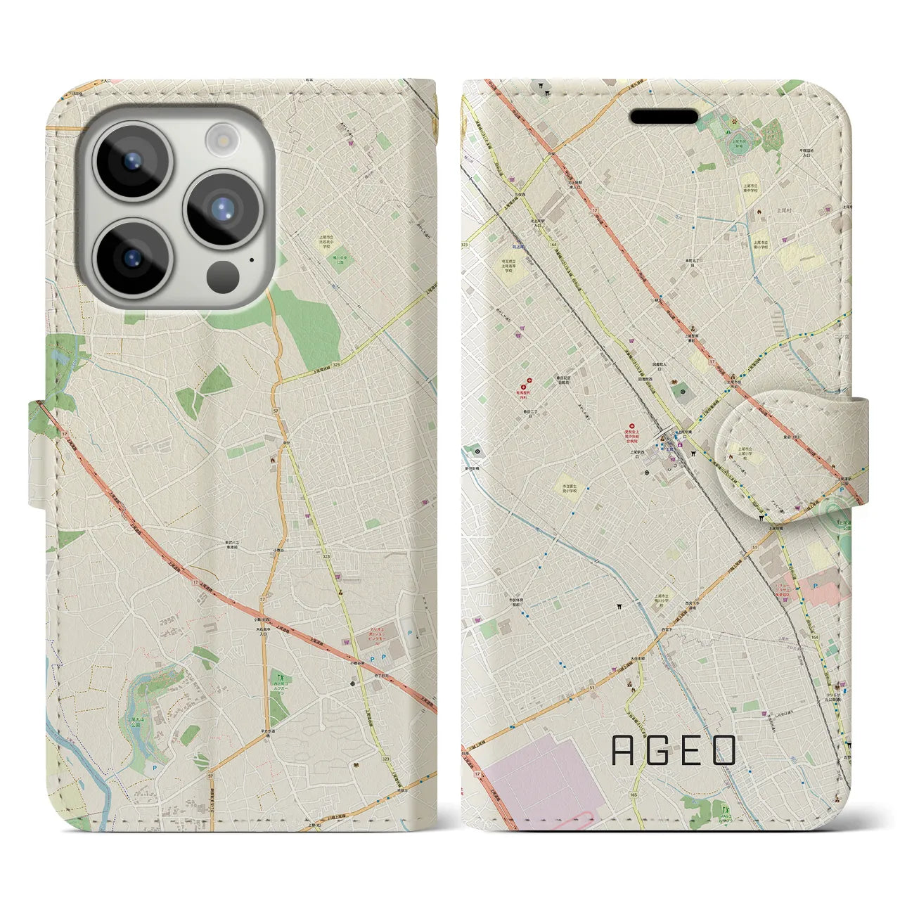 【上尾（埼玉県）】地図柄iPhoneケース（手帳タイプ）