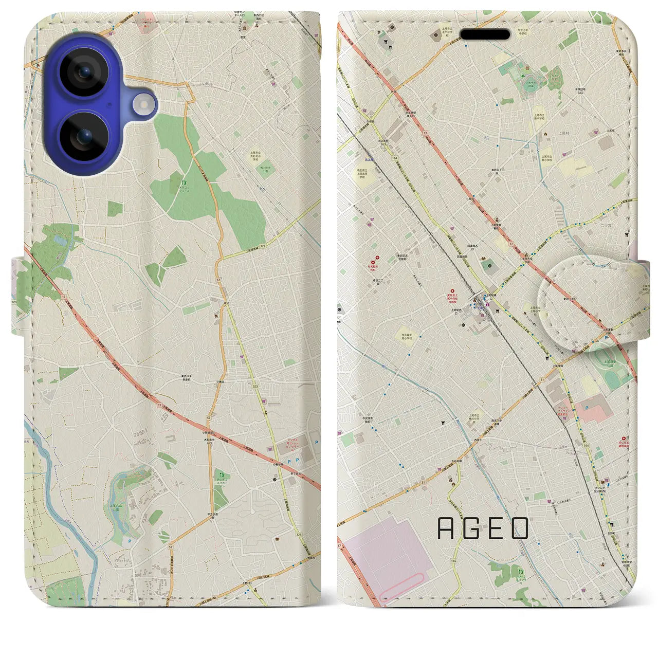【上尾（埼玉県）】地図柄iPhoneケース（手帳タイプ）