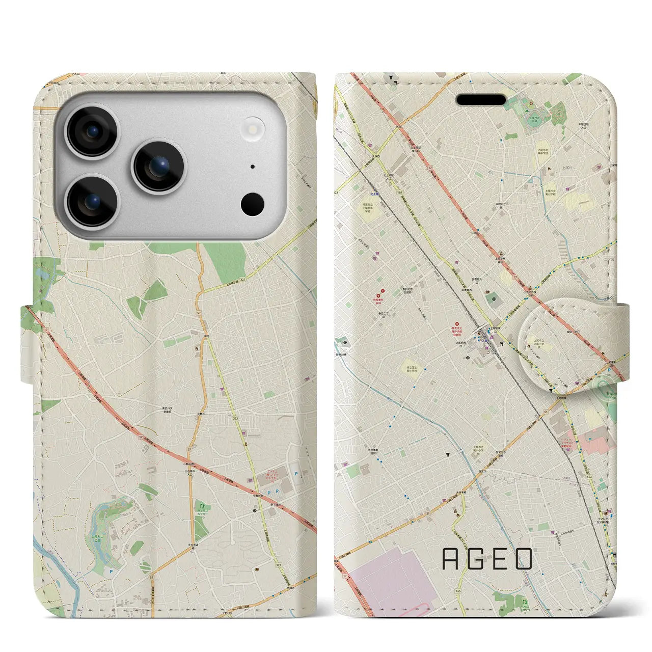 【上尾（埼玉県）】地図柄iPhoneケース（手帳タイプ）