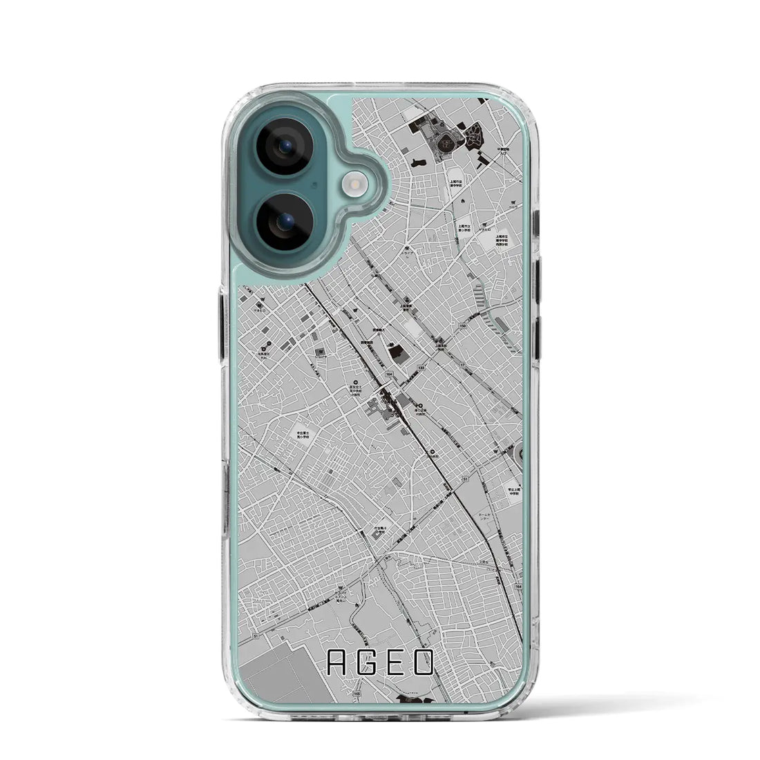 【上尾（埼玉県）】地図柄iPhoneケース（MagSafeタイプ）モノトーン・iPhone 16 Pro 用
