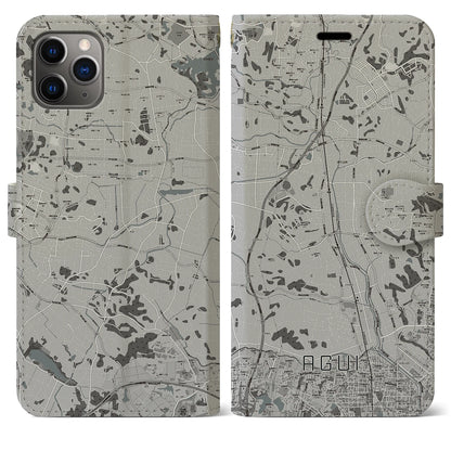 【阿久比（愛知県）】地図柄iPhoneケース（手帳タイプ）モノトーン・iPhone 11 Pro Max 用
