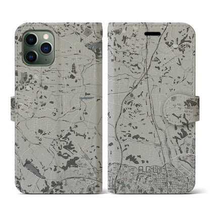 【阿久比（愛知県）】地図柄iPhoneケース（手帳タイプ）モノトーン・iPhone 11 Pro 用