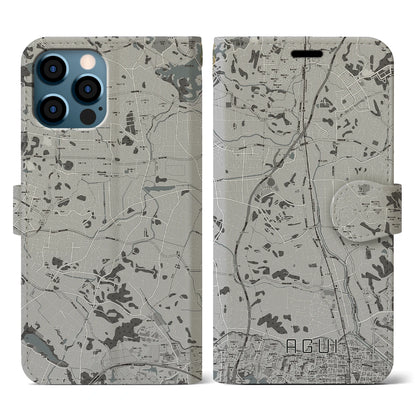 【阿久比（愛知県）】地図柄iPhoneケース（手帳タイプ）モノトーン・iPhone 12 / 12 Pro 用