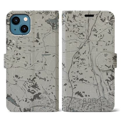 【阿久比（愛知県）】地図柄iPhoneケース（手帳タイプ）モノトーン・iPhone 13 用