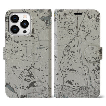 【阿久比（愛知県）】地図柄iPhoneケース（手帳タイプ）モノトーン・iPhone 13 Pro 用