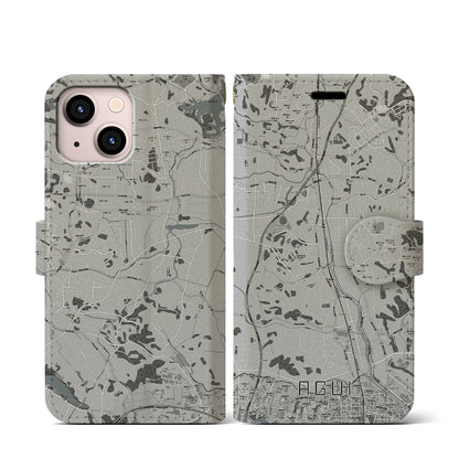 【阿久比（愛知県）】地図柄iPhoneケース（手帳タイプ）モノトーン・iPhone 13 mini 用