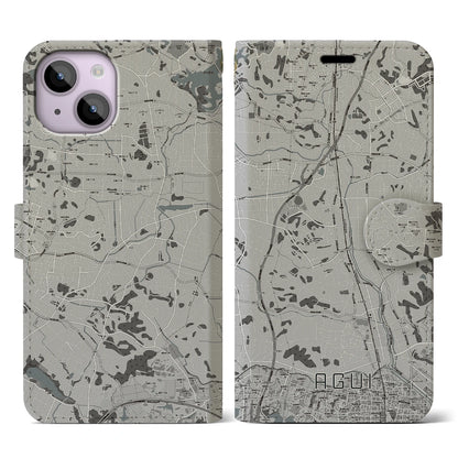 【阿久比（愛知県）】地図柄iPhoneケース（手帳タイプ）モノトーン・iPhone 14 用