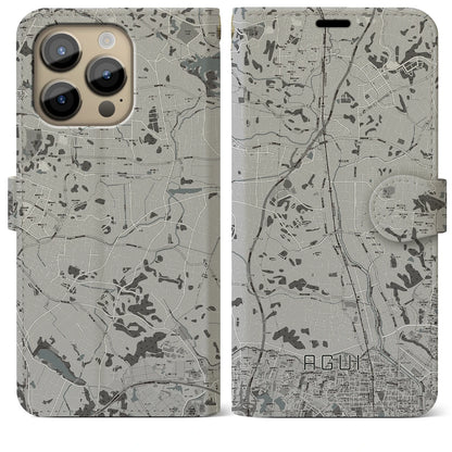【阿久比（愛知県）】地図柄iPhoneケース（手帳タイプ）モノトーン・iPhone 14 Pro Max 用