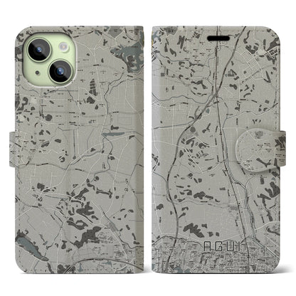 【阿久比（愛知県）】地図柄iPhoneケース（手帳タイプ）モノトーン・iPhone 15 用